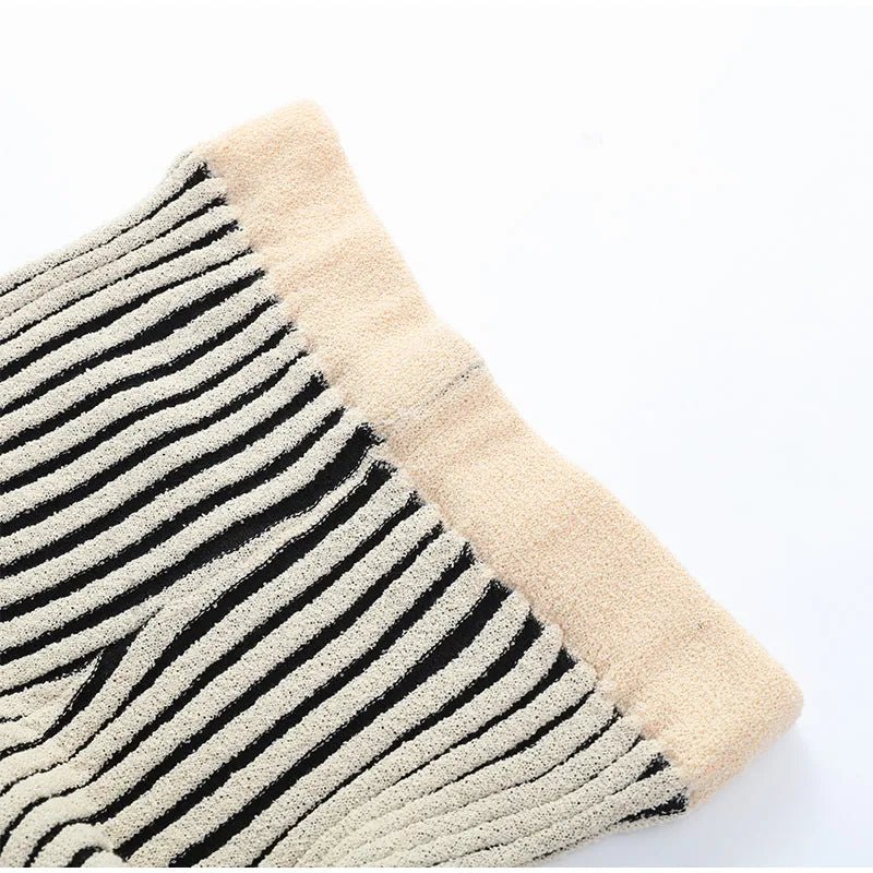 Knitted Stripe Pants Set For Women O - Neck Top With Single Breasted Detailing Elegant Style - SN Wigs & More