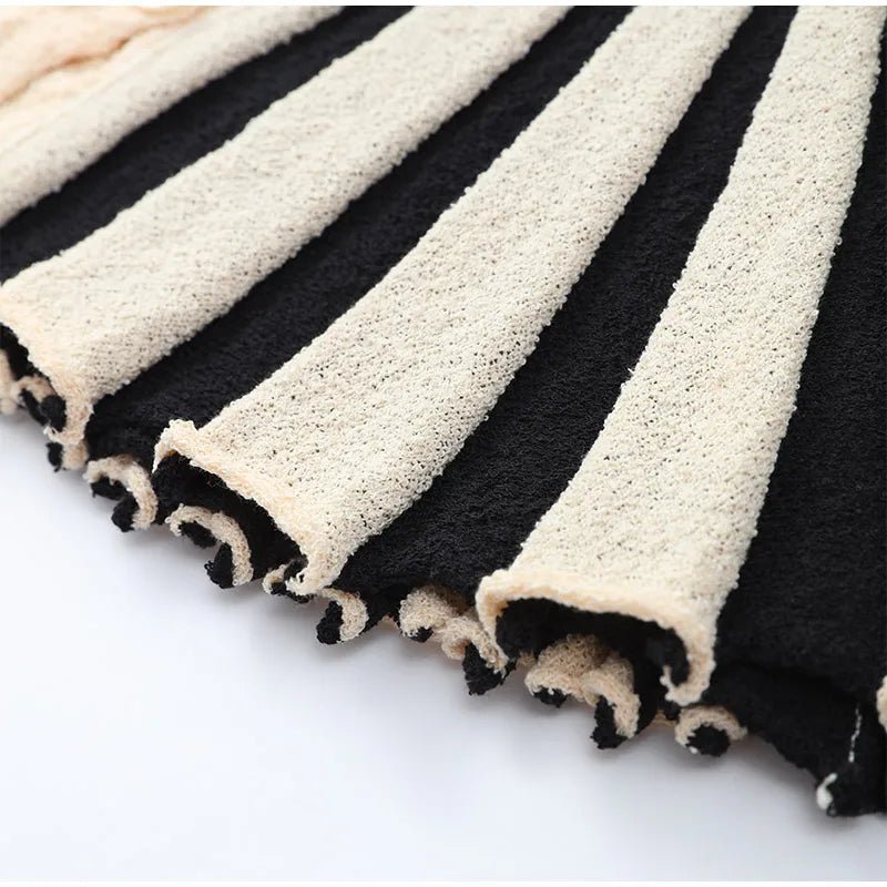 Knitted Stripe Pants Set For Women O - Neck Top With Single Breasted Detailing Elegant Style - SN Wigs & More