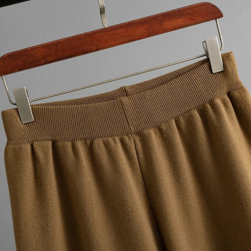 Knitted Two - Piece Set – O - Neck Sweater Top With High Waist Straight Pants, Korean Style Fall Winter - SN Wigs & More