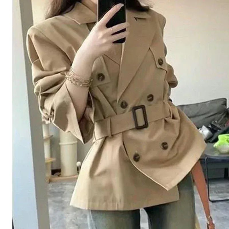 Korean advanced windbreaker women's autumn and winter new fashion temperament waist slim double - breasted lapel long coat. - SN Wigs & More