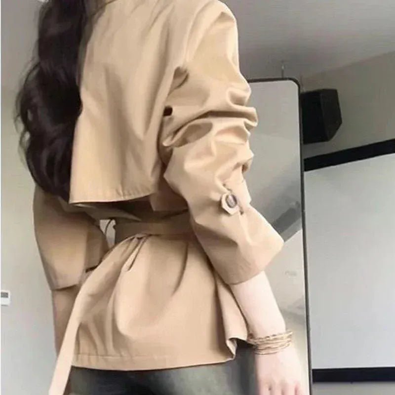 Korean advanced windbreaker women's autumn and winter new fashion temperament waist slim double - breasted lapel long coat. - SN Wigs & More