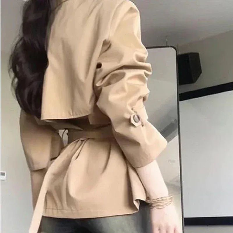 Korean advanced windbreaker women's autumn and winter new fashion temperament waist slim double - breasted lapel long coat. - SN Wigs & More