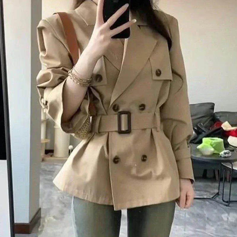 Korean advanced windbreaker women's autumn and winter new fashion temperament waist slim double - breasted lapel long coat. - SN Wigs & More