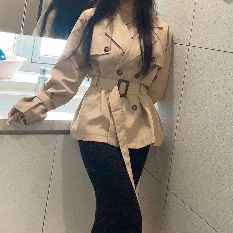 Korean advanced windbreaker women's autumn and winter new fashion temperament waist slim double - breasted lapel long coat. - SN Wigs & More