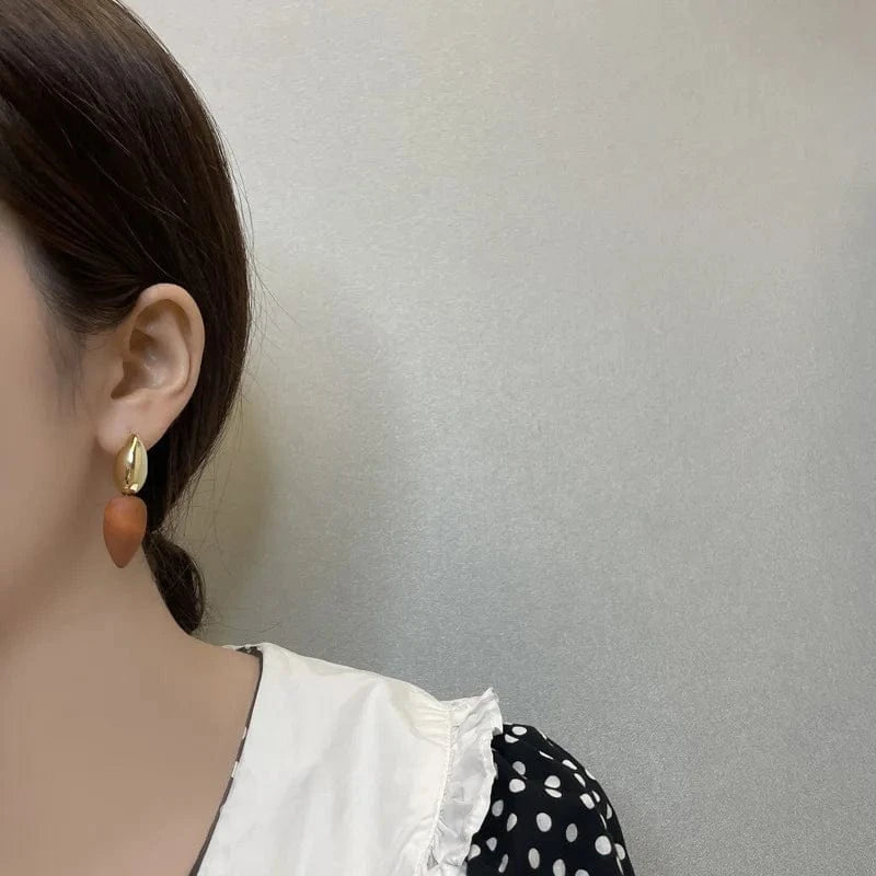 Korean Designer Geometric Earring Jewelry Women Trendy Metal C-shaped Cone Wooden Earrings