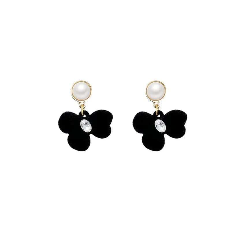 Korean Fashion Black Butterfly Earrings 2024 New Diamond Pearl Earrings Light Luxury Pendant Earrings For Women Jewelry