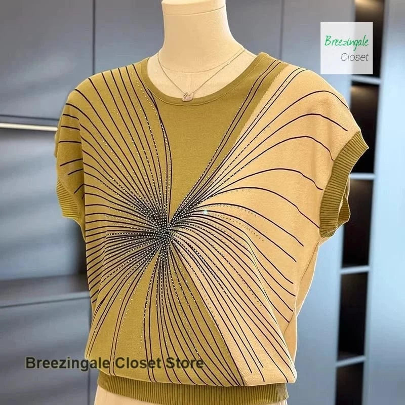 Korean fashion ice silk sweater women's summer dress new mother temperament T-shirt Joker middle-aged and old-aged tops.