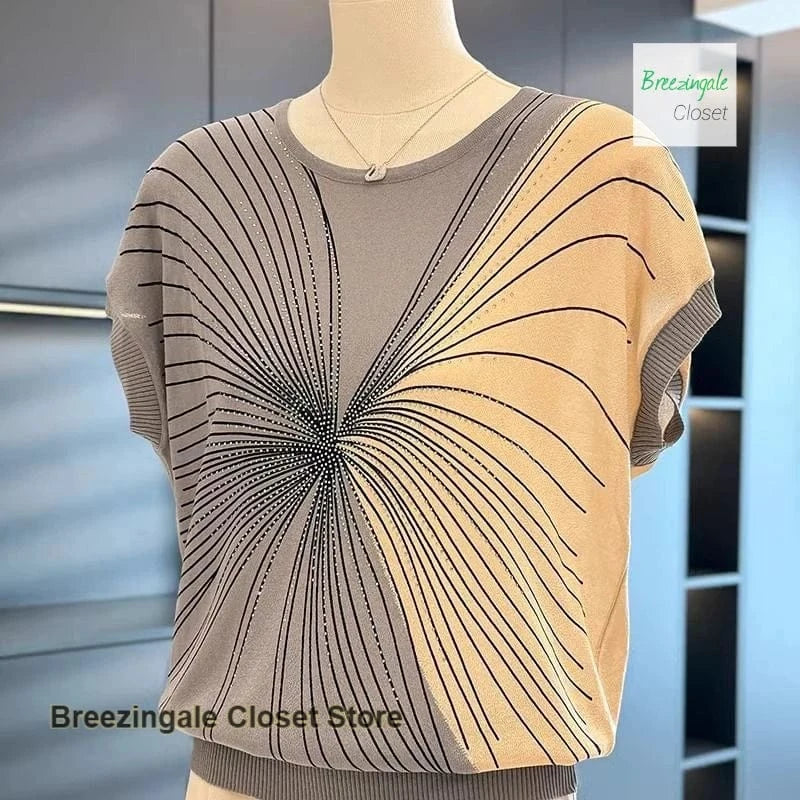 Korean fashion ice silk sweater women's summer dress new mother temperament T-shirt Joker middle-aged and old-aged tops.