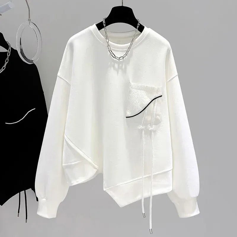 Korean fashion solid color hoodless sweatshirt women's spring and autumn new temperament loose thin niche design short top - SN Wigs & More