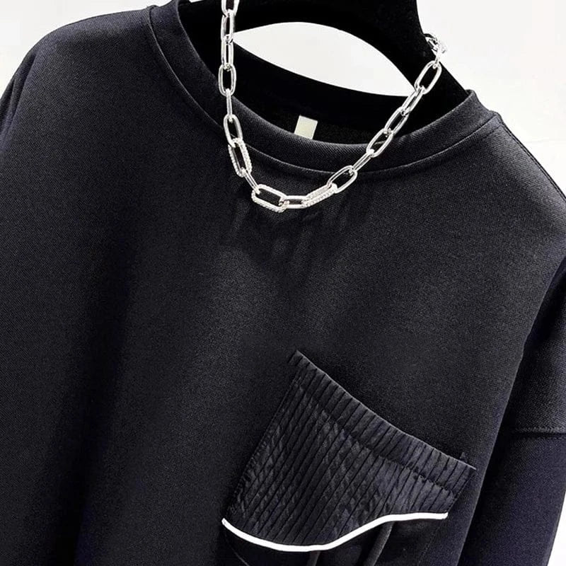 Korean fashion solid color hoodless sweatshirt women's spring and autumn new temperament loose thin niche design short top - SN Wigs & More