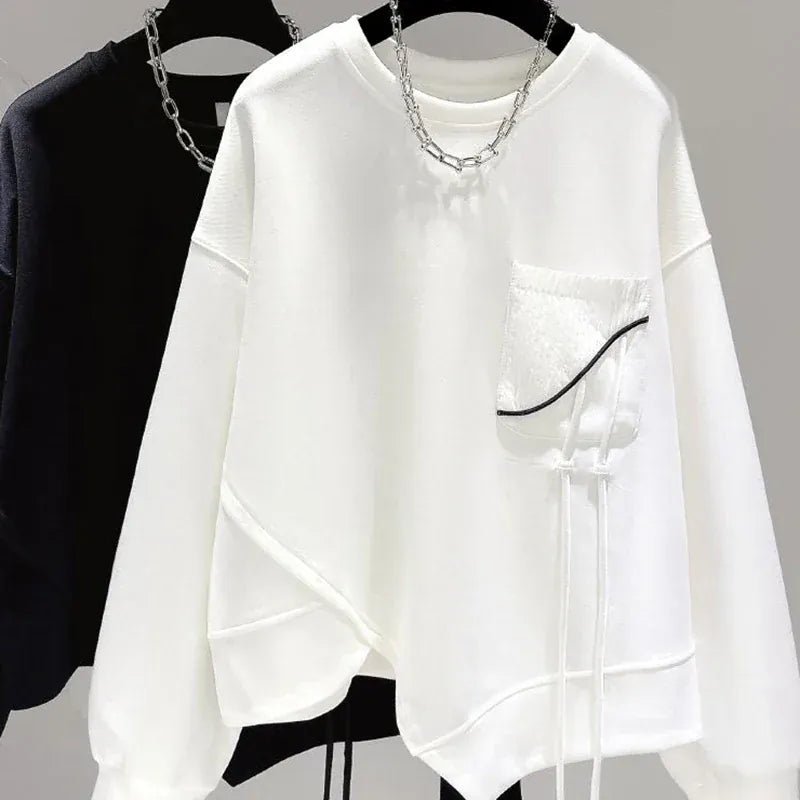 Korean fashion solid color hoodless sweatshirt women's spring and autumn new temperament loose thin niche design short top - SN Wigs & More