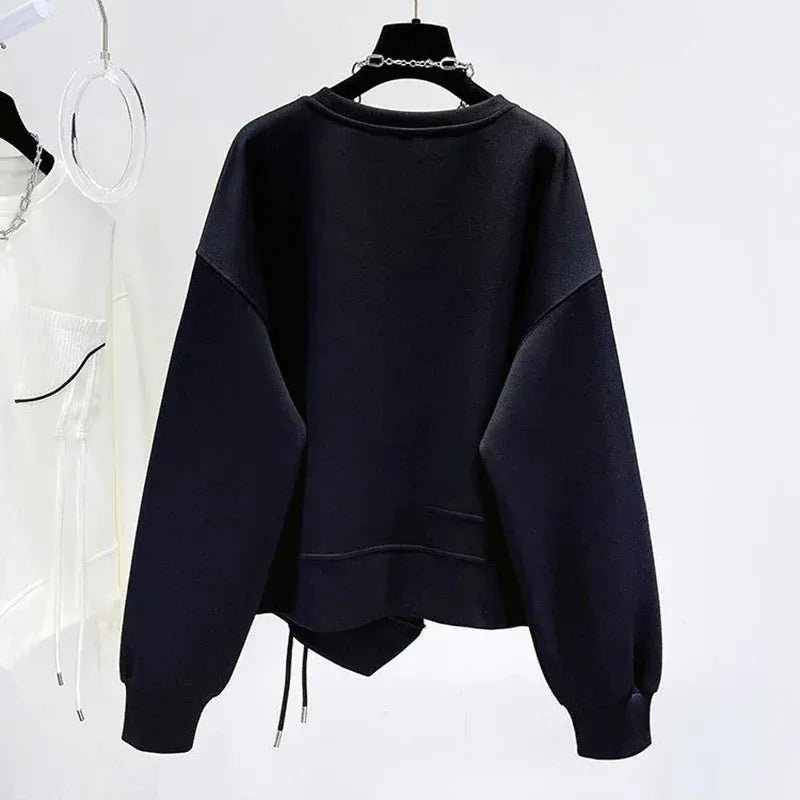 Korean fashion solid color hoodless sweatshirt women's spring and autumn new temperament loose thin niche design short top - SN Wigs & More