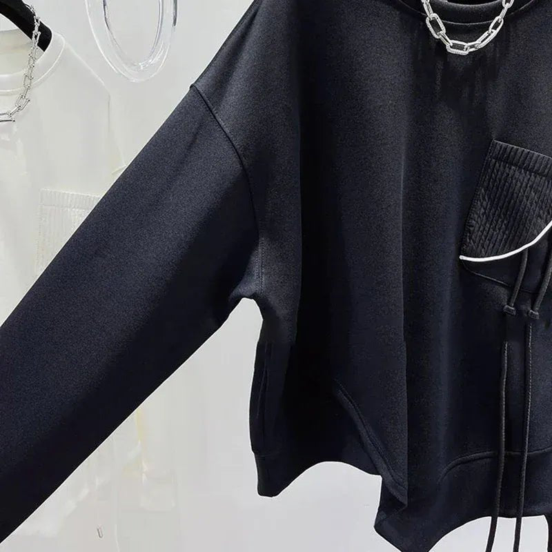 Korean fashion solid color hoodless sweatshirt women's spring and autumn new temperament loose thin niche design short top - SN Wigs & More
