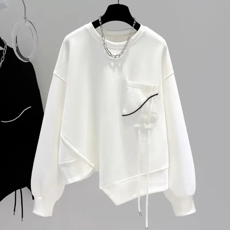 Korean fashion solid color hoodless sweatshirt women's spring and autumn new temperament loose thin niche design short top - SN Wigs & More