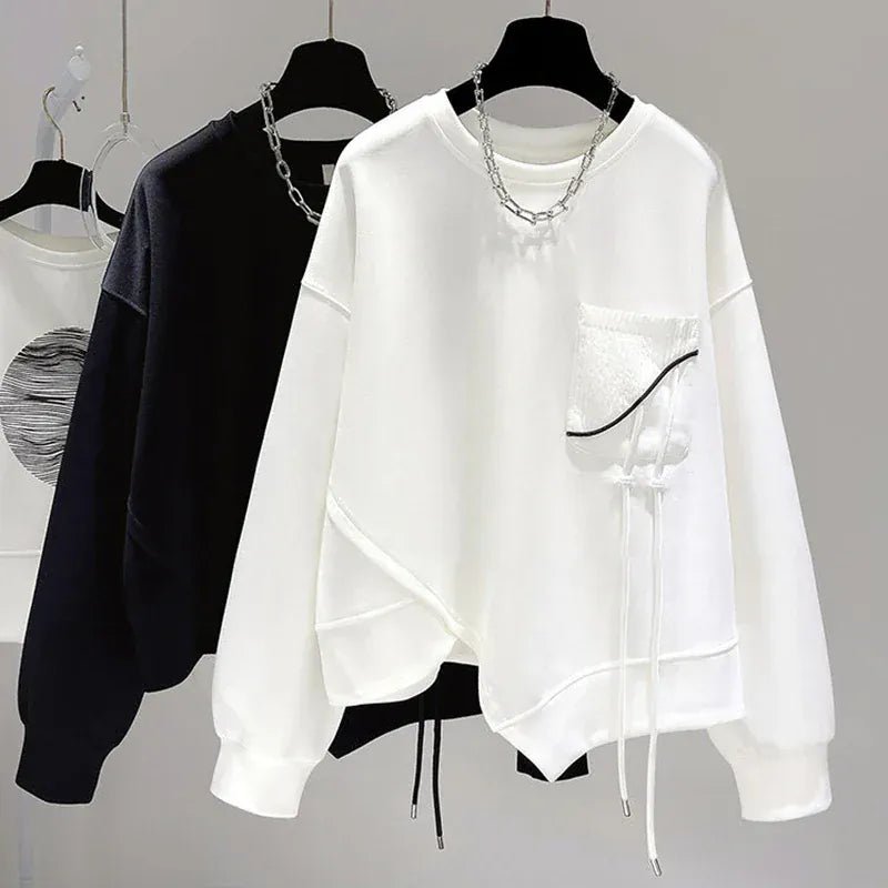 Korean fashion solid color hoodless sweatshirt women's spring and autumn new temperament loose thin niche design short top - SN Wigs & More