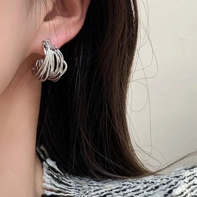 Korean Fashion Versatility Alloy Earrings Hoop Circle Geometric Earrings Women Multilayer Earings 2024 Jewelry