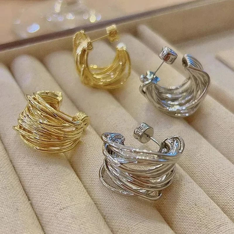 Korean Fashion Versatility Alloy Earrings Hoop Circle Geometric Earrings Women Multilayer Earings 2024 Jewelry