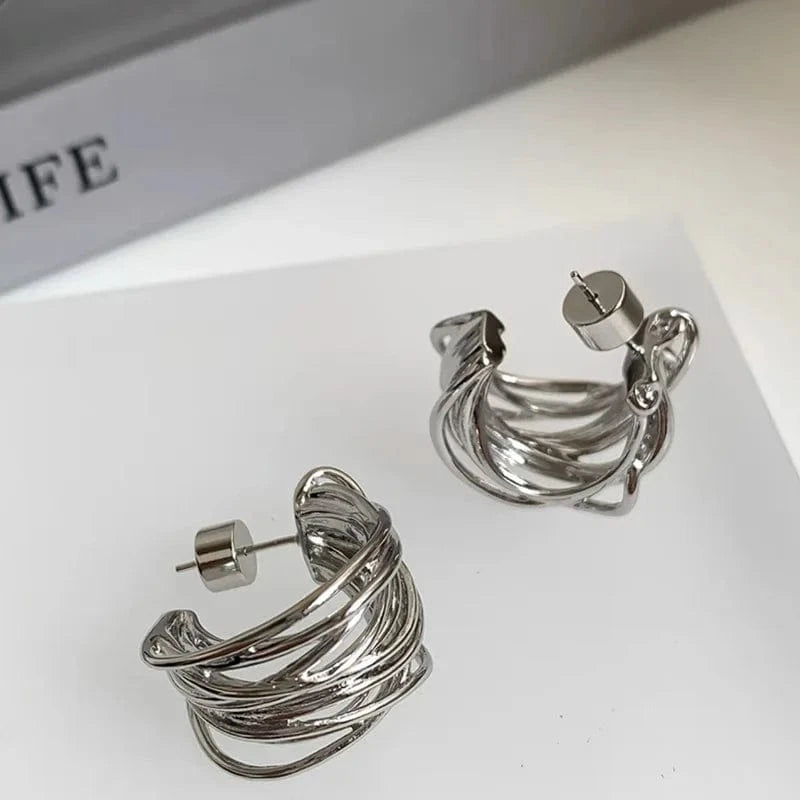 Korean Fashion Versatility Alloy Earrings Hoop Circle Geometric Earrings Women Multilayer Earings 2024 Jewelry