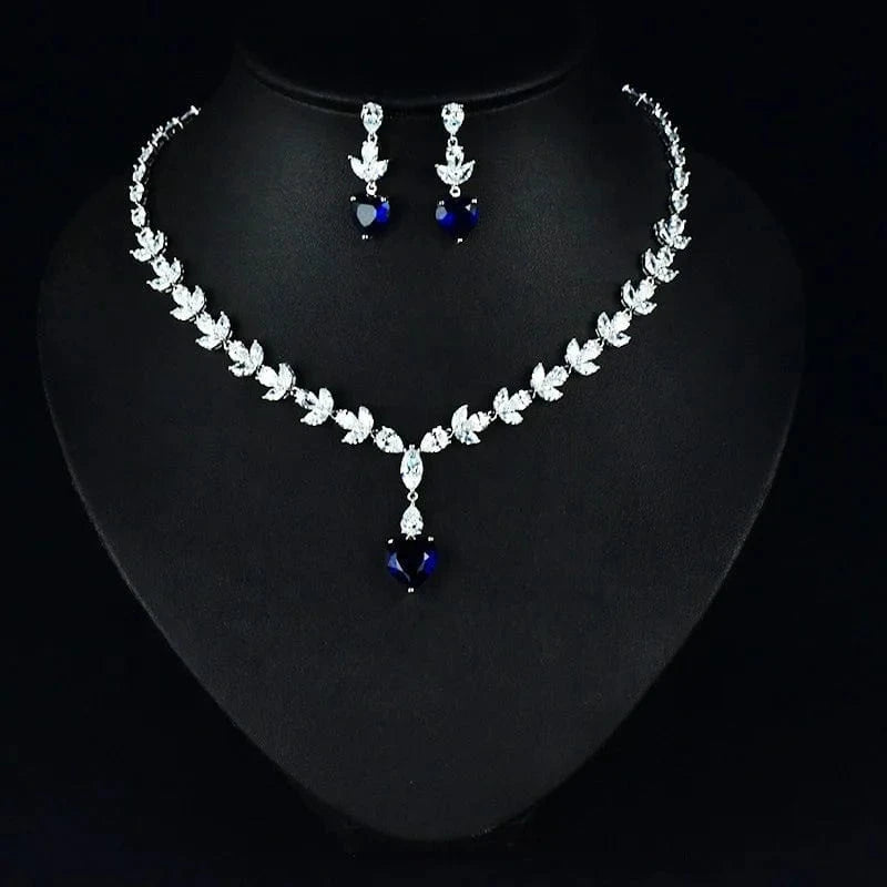 Korean luxury heart zircon bridal jewelry set wedding minimalist leaf crystal necklaces dangle stud earrings sets dinner party