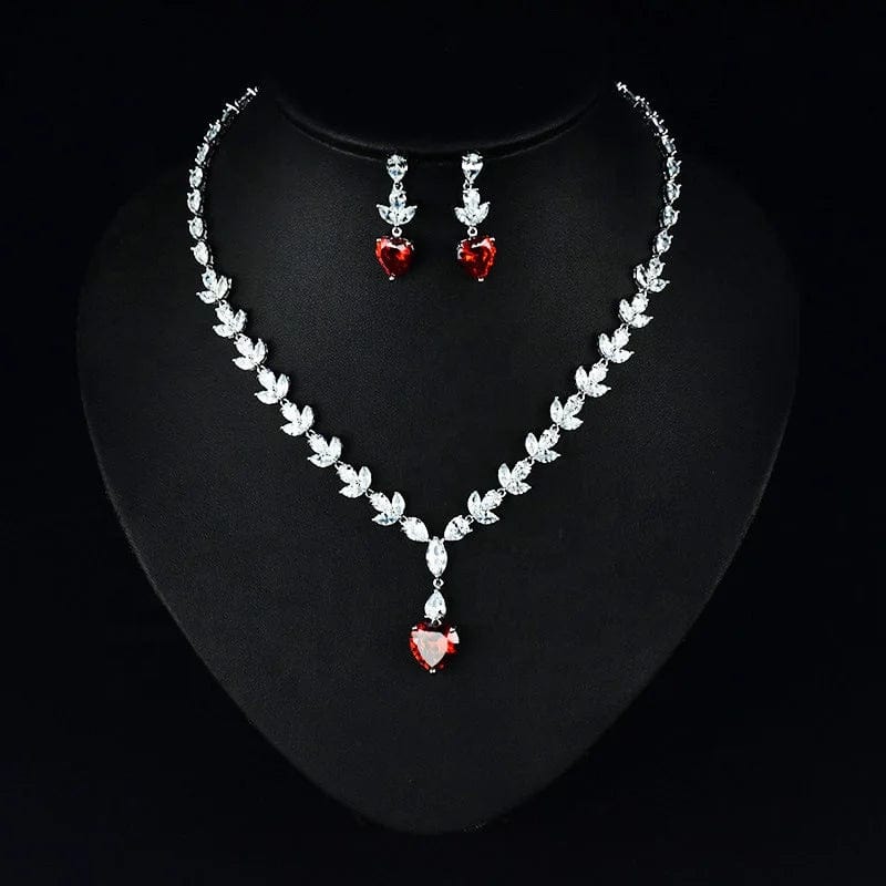 Korean luxury heart zircon bridal jewelry set wedding minimalist leaf crystal necklaces dangle stud earrings sets dinner party