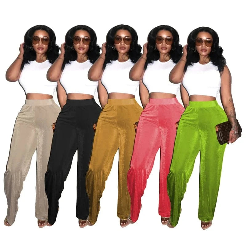 korean style 2024 summer women cool elegant pink black work casual velvet athletic wide leg flare pants trousers for women y2k