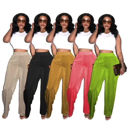 korean style 2024 summer women cool elegant pink black work casual velvet athletic wide leg flare pants trousers for women y2k