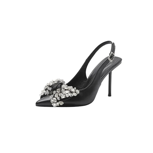 Korean Style Female Super High High Heel Stilettos Fashion Rhinestone Bowknot Point Toe Sexy Ladies Sandals