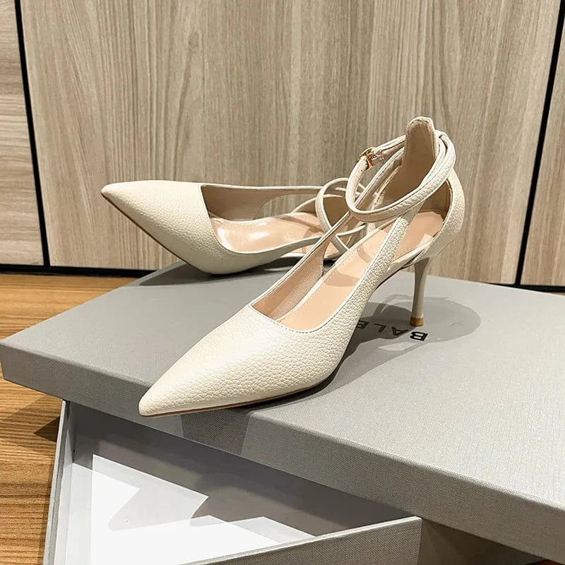 Korean Style Point Toe Hollow Out Women High Heels Ladies Outside Office Dress Work Sandals Shoes