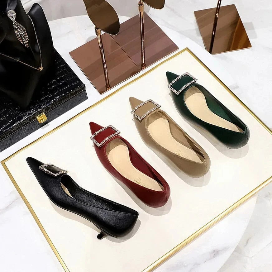 Korean Style Pointed-toe Shallow Buckle Women Low Heels Spring Autumn Female Sandals Outside Banquet Office Ladies Shoes