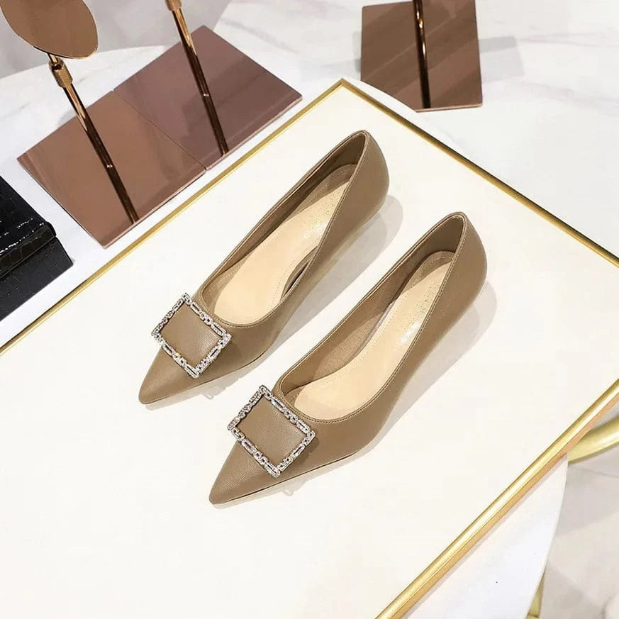 Korean Style Pointed-toe Shallow Buckle Women Low Heels Spring Autumn Female Sandals Outside Banquet Office Ladies Shoes