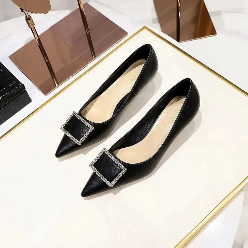 Korean Style Pointed-toe Shallow Buckle Women Low Heels Spring Autumn Female Sandals Outside Banquet Office Ladies Shoes