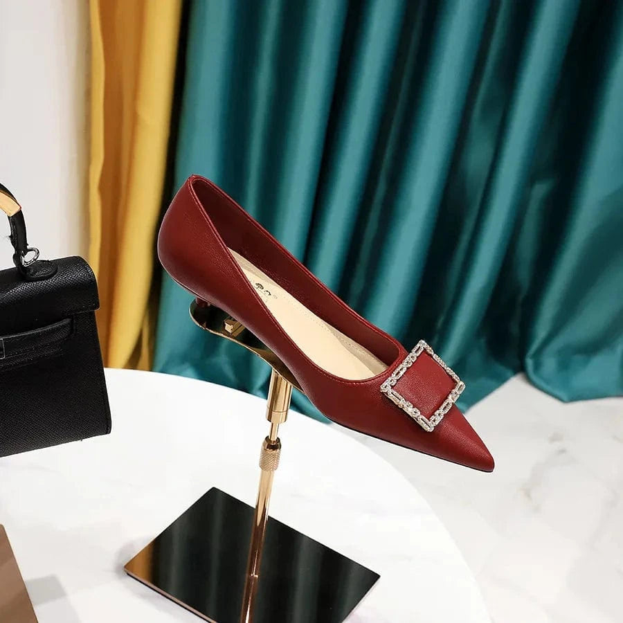 Korean Style Pointed-toe Shallow Buckle Women Low Heels Spring Autumn Female Sandals Outside Banquet Office Ladies Shoes