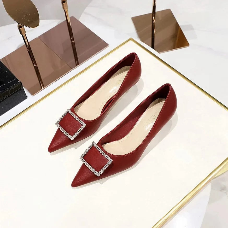 Korean Style Pointed-toe Shallow Buckle Women Low Heels Spring Autumn Female Sandals Outside Banquet Office Ladies Shoes