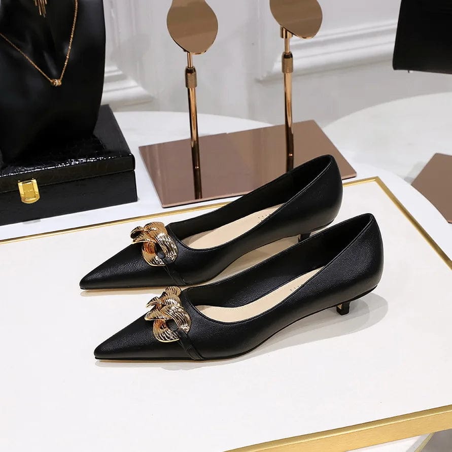 Korean Style Spring Autumn Women Low Heels Pointed-toe Shallow Chain Female Stilettos Outside Office Ladies Dress Shoes