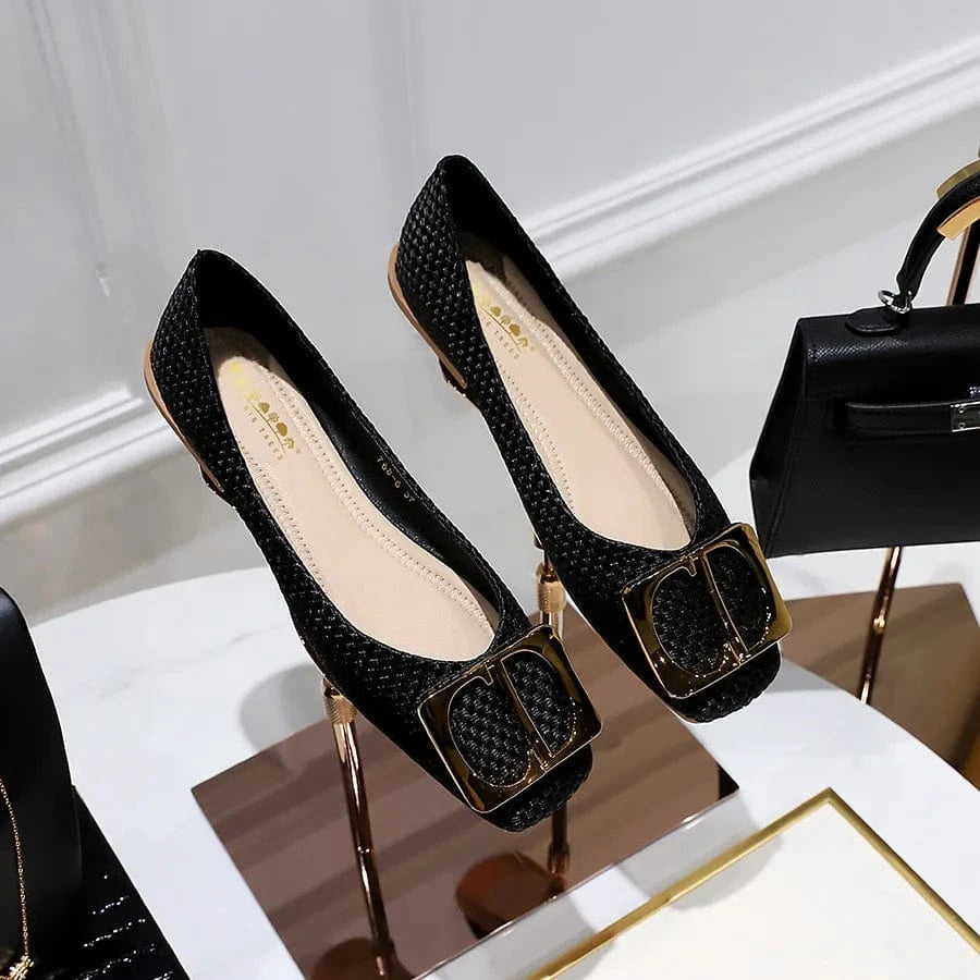 Korean Style Spring Autumn Women Sandals Square-toe Shallow Buckle Female Flats Outside Office Ladies Dress Shoes