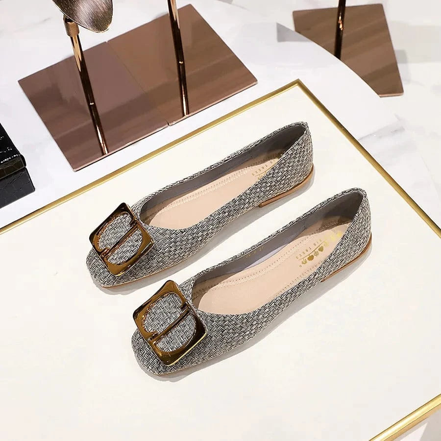 Korean Style Spring Autumn Women Sandals Square-toe Shallow Buckle Female Flats Outside Office Ladies Dress Shoes