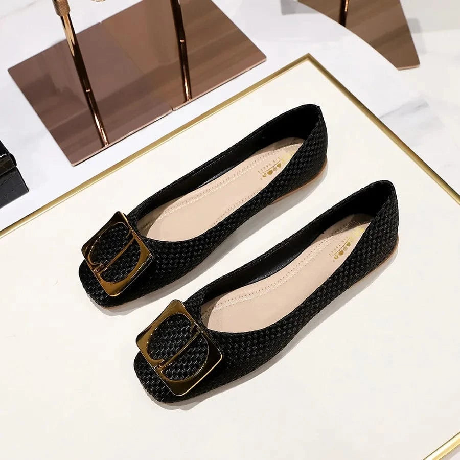 Korean Style Spring Autumn Women Sandals Square-toe Shallow Buckle Female Flats Outside Office Ladies Dress Shoes