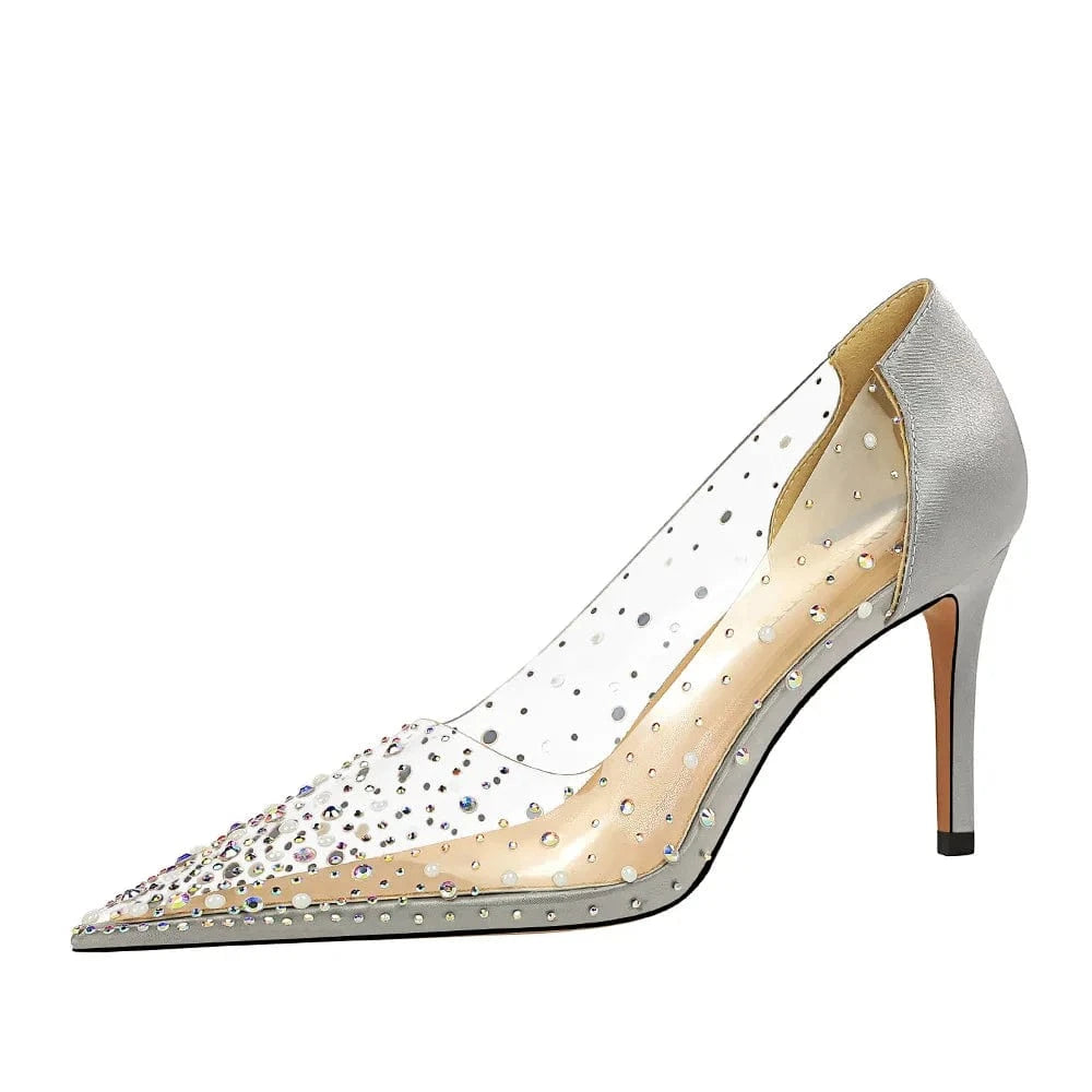 Korean Style Transparent Women Heels Stilettos Shallow Point Toe Bling Rhinestone hollow out Female Heels