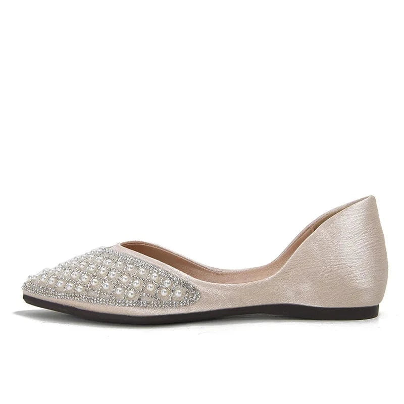 Korean Style Women Summer Internal Increase Flat Shoes Point Toe Pearls Rhinestone Female Shallow Loafers