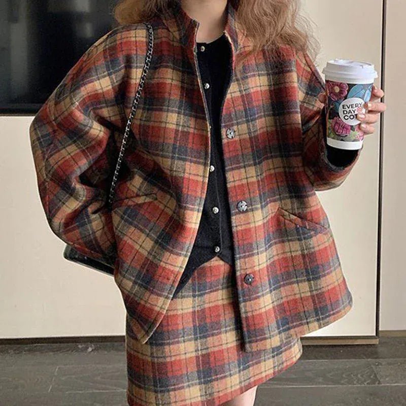 Korean version of the British style striped skirt suit women's autumn 2024 new slim fashion casual coat jacket skirt two - piece. - SN Wigs & More