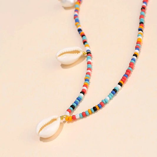 KRKC Hawaiian Tear Drop Shell Natural Pearl Pendant Jewelry Wholesale Trendy 18k Gold Bohemian Women Colorful Bead Necklace
