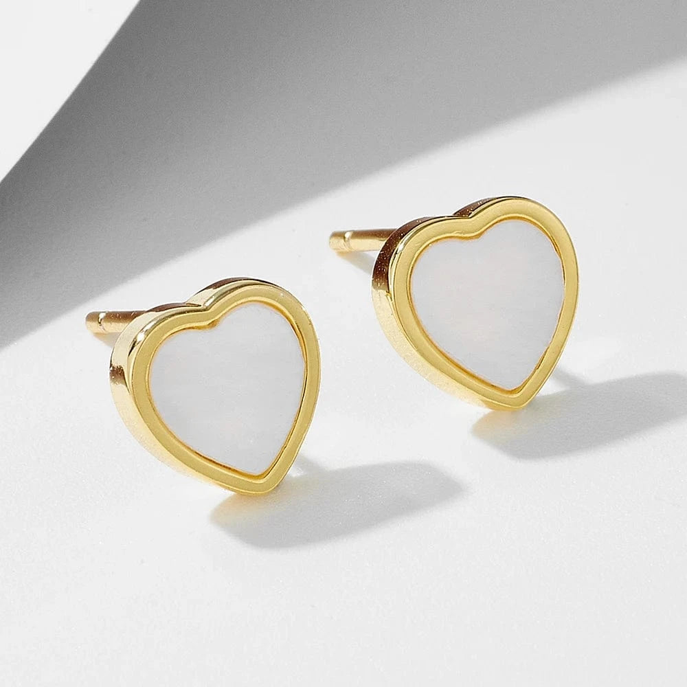 KSE179-gold psj Original Elegant simple heart Fine Jewelry set 925 Sterling Silver shell earrings necklace Ring for Women Anniversary