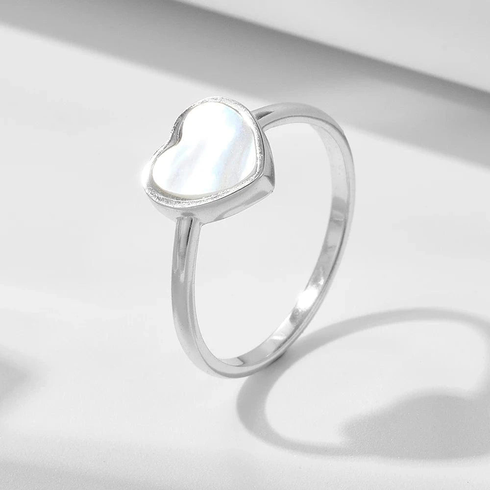 KSR179-rhodium #6 psj Original Elegant simple heart Fine Jewelry set 925 Sterling Silver shell earrings necklace Ring for Women Anniversary