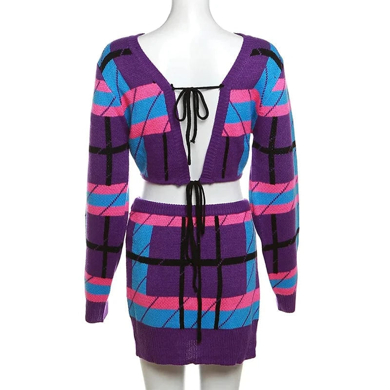 L / 01 W23S35771 Wholesale 2024 New Arrivals Fashion Knitted Sweater 2 Piece Skirt And Top Set For Women