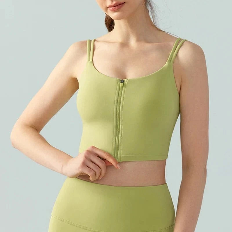 L / 1 2024 New Arrival High Quality Women Sexy Double Shoulder Straps Top High Impact Fitness Yoga Gym Sport Bra With Front Zipper