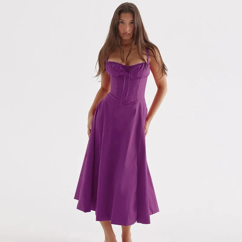 L / 11 2024 Summer New Fashion Spaghetti Strap Dress Women Floral Printed Lace-up Sexy Beach Boho Dresses Ladies Casual French Party