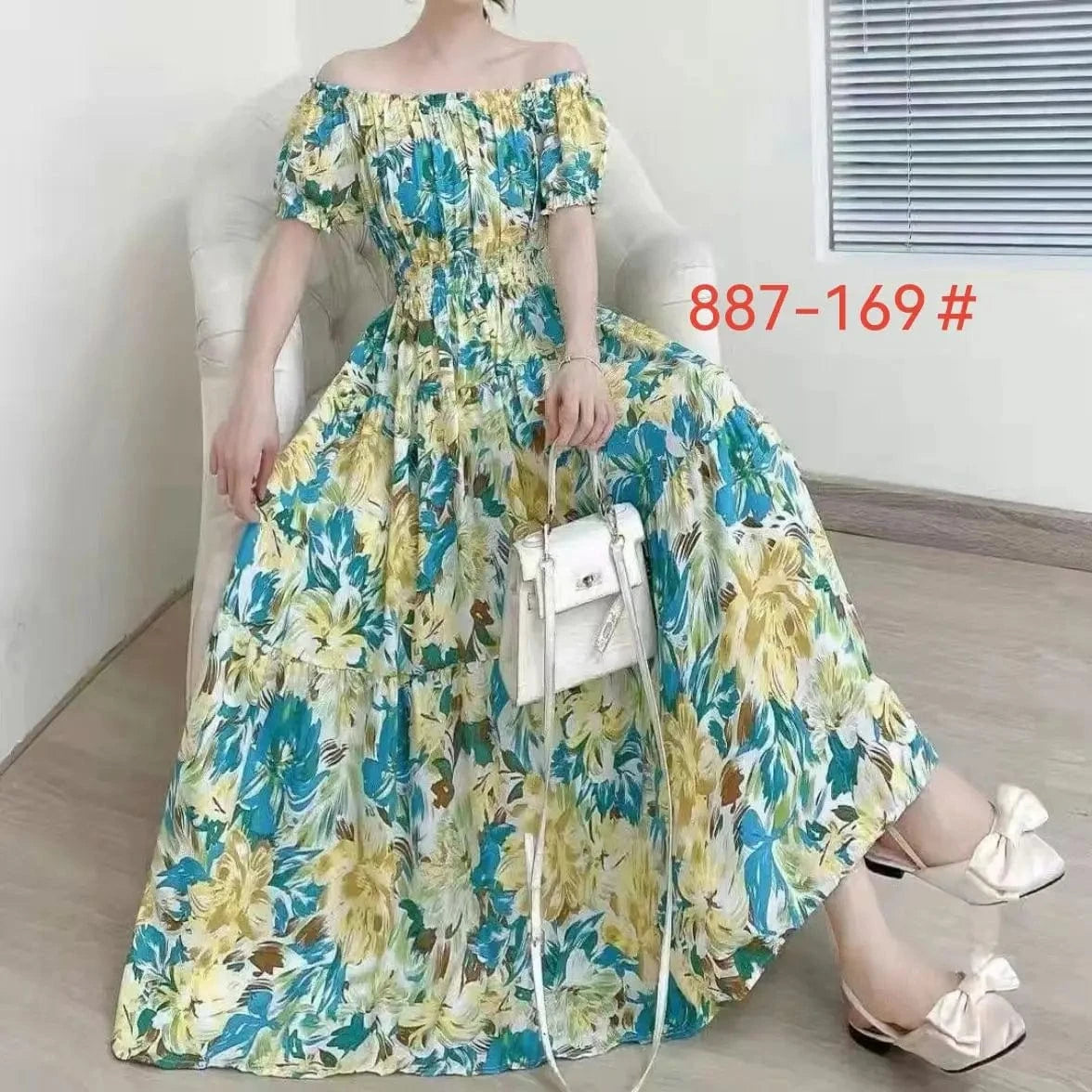 L / 14 2024 New arrivals lady casual dress stylish printing Off shoulder sexy floral maxi dress summer woman clothing dresses