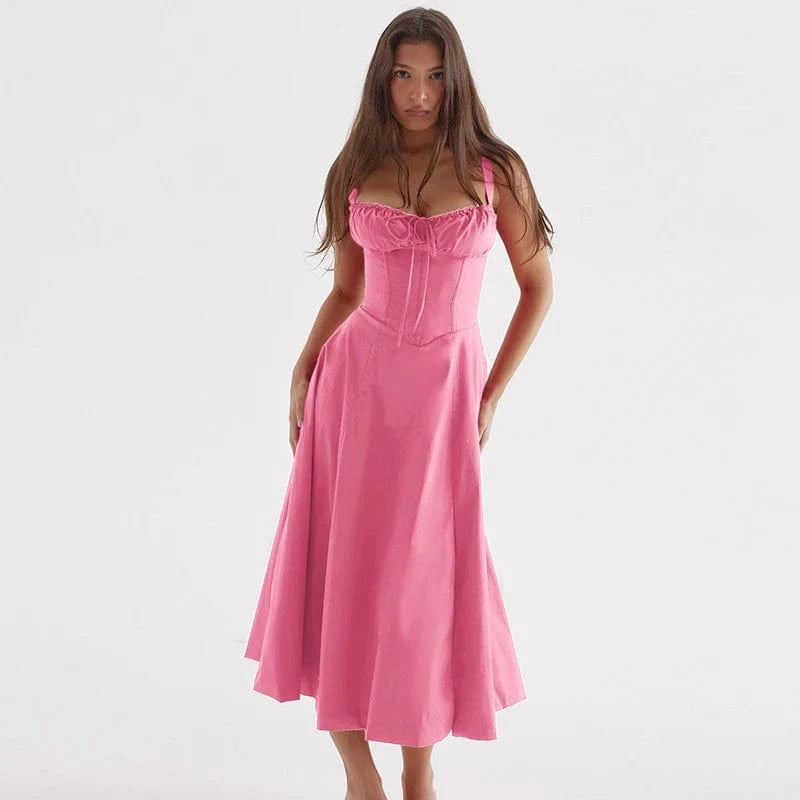 L / 28 2024 Summer New Fashion Spaghetti Strap Dress Women Floral Printed Lace-up Sexy Beach Boho Dresses Ladies Casual French Party