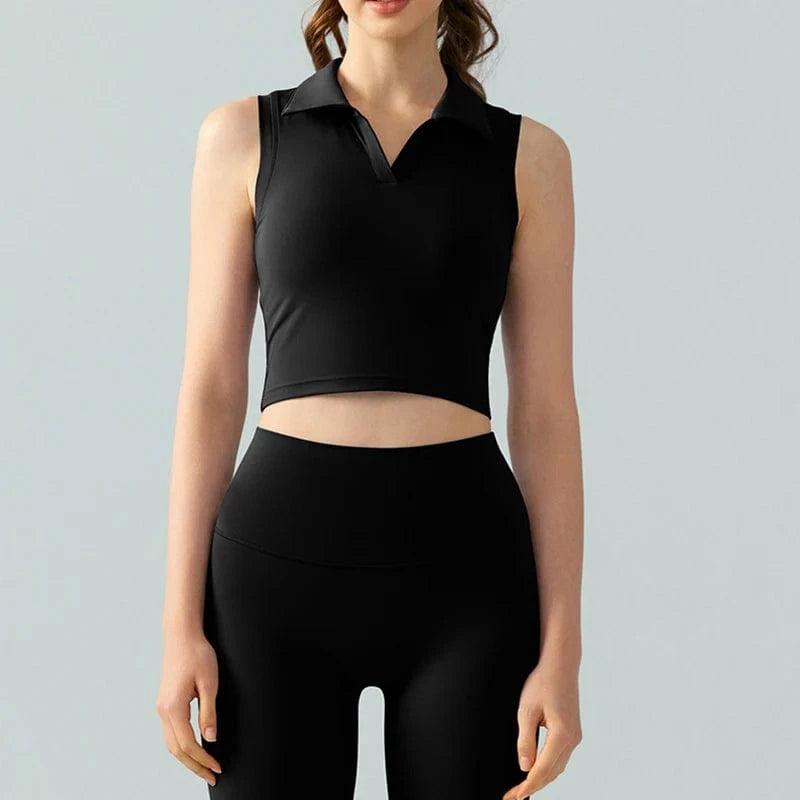 L / 4 2024 Fitness Yoga Wear High Impact Polo Collar Yoga Bra Tank Tops Sport Activewear for Gym Running Workout Crop Tops For Women