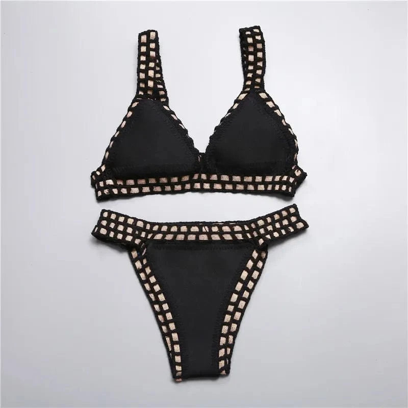 L / 4 2024 Unique Split Women's Swimsuit High Waist Crochet Bathing Suit Sexy Bikini Swimwear Ladies Multi color Summer Swimsuit